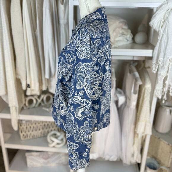 Croft & Barrow stretch blue denim paisley jacket, sz 14 casual, mature #4187 - Picture 5 of 12